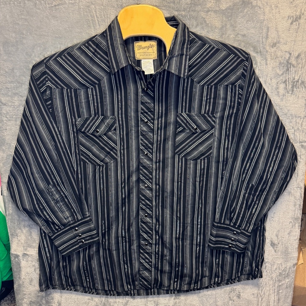 2201 | Wrangler Western Fashion Metallic Stripe Snap Shirt Black Men 3XL Big